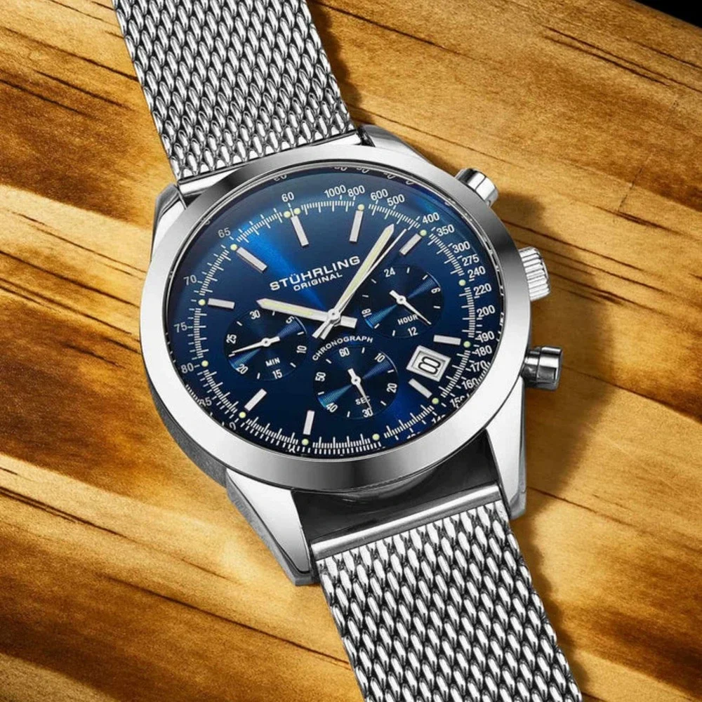 Stührling Preston 3975 Japan Quartz 44mm Chronograph NEW
